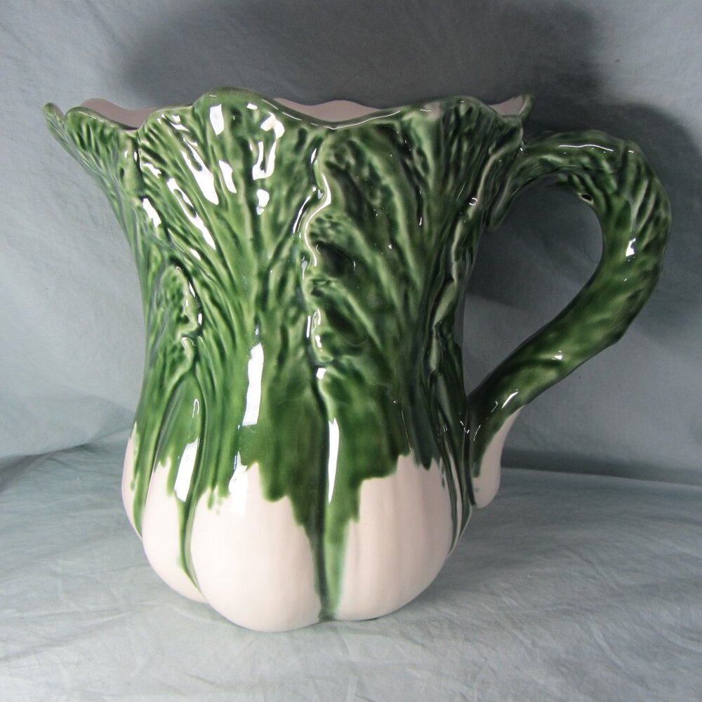14+ cups volume cabbages maxcera large pitcher vintage majolica (w2541)